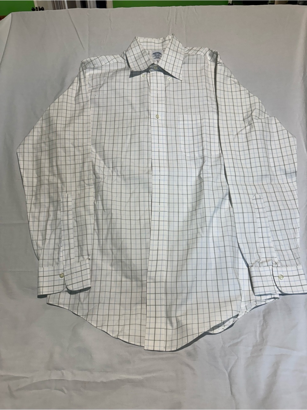 Brooks Brothers Non-Iron Slim Fit Dress Shirt 15.5 34 White Grid Windowpane
